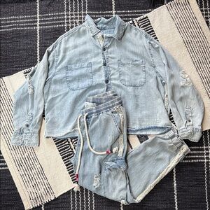 Vintage Havana Light Wash Denim Shirt - Light Blue